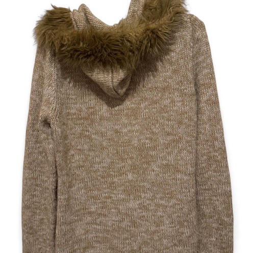 Roxy Cable Knit Hooded Cardigan with Faux Fur Trim - Picture 2 of 3