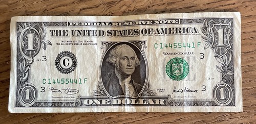 Super Radar Note C14455441F Palindrome $1 US One Dollar Bill Fancy Serial 2001