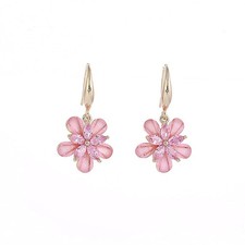 3A Cubic Zirconia Cherry Flower Dangle Earrings for Women Girls Retro Charm Crys