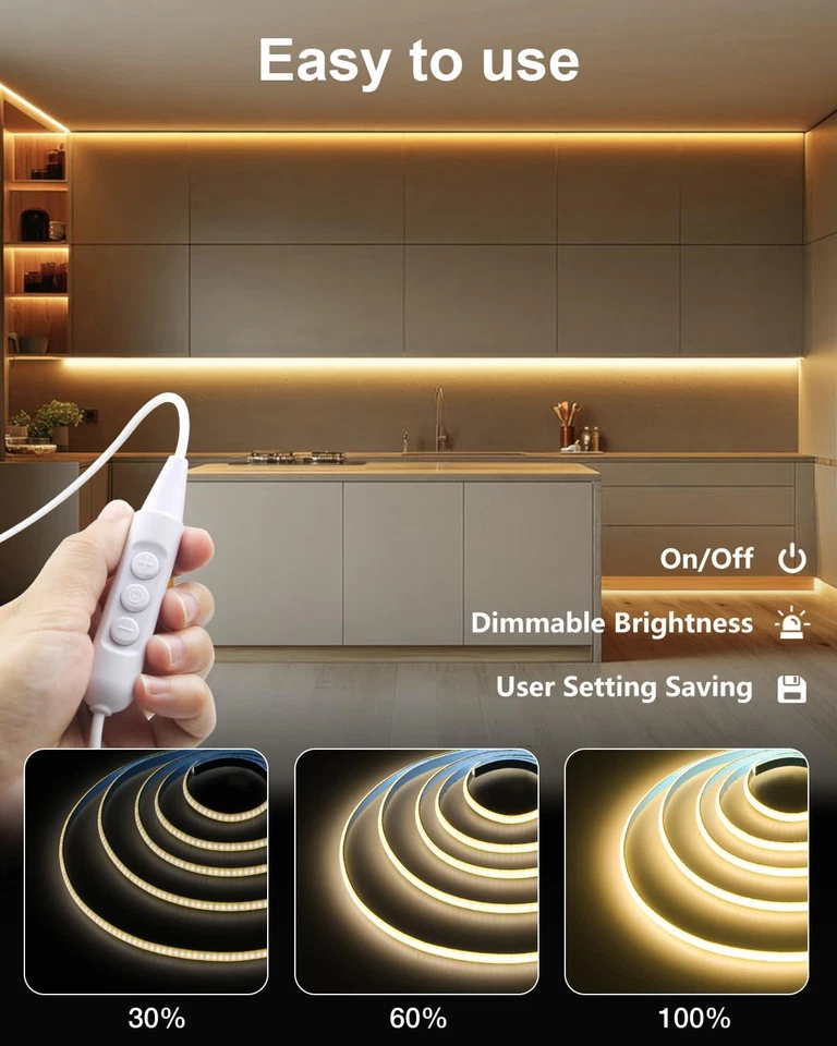 Striscia LED COB USB 3 M, Dimmerabile, 5 Mm, Larghezza 5 V, Luce Bianca Calda, 3 - Immagine 3 di 4