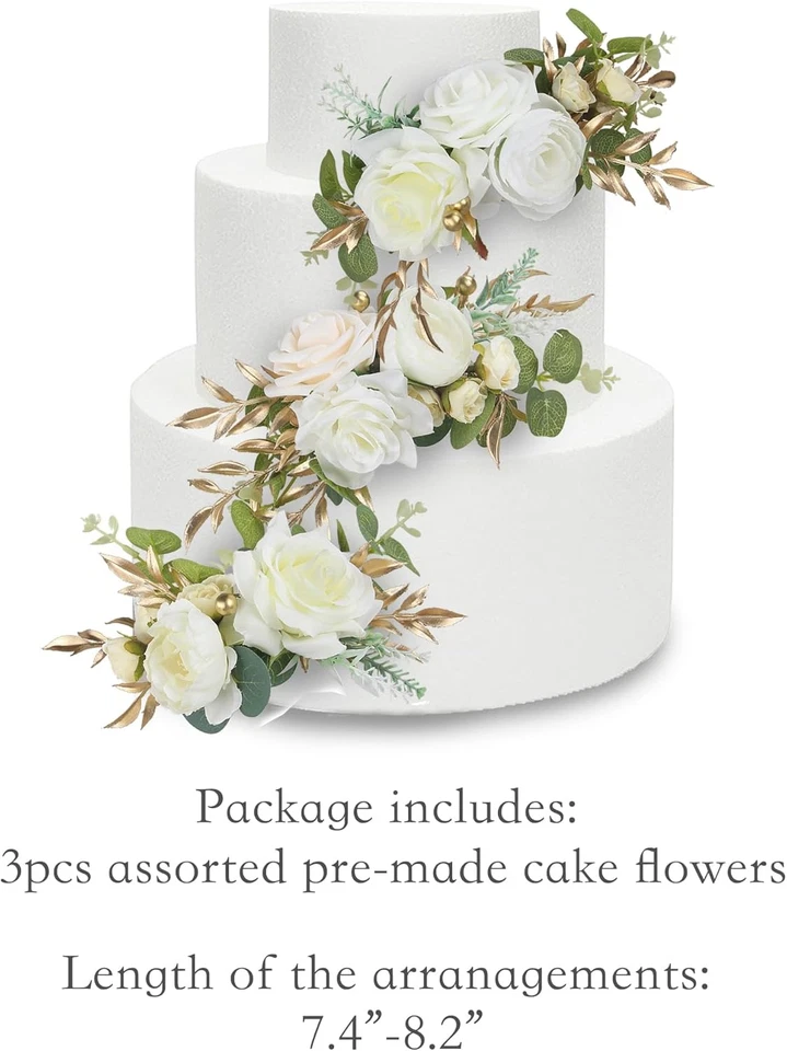 3 piezas adornos para pasteles prefabricados flores decoraciones para pasteles boda decoración de pasteles flujo Foto 4 de 4