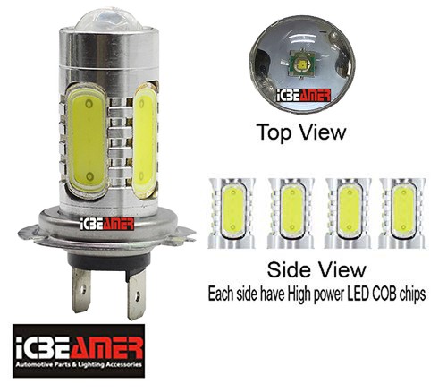 H7 LED COB 12V 11W Xenon White Fit High Beam Fog Light Bulbs DRL Cable A386 - Picture 2 of 9