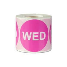 300 Labels - Day of The Week Stickers, 2 inch, Pink, Wednesday Circle Dot Foo...