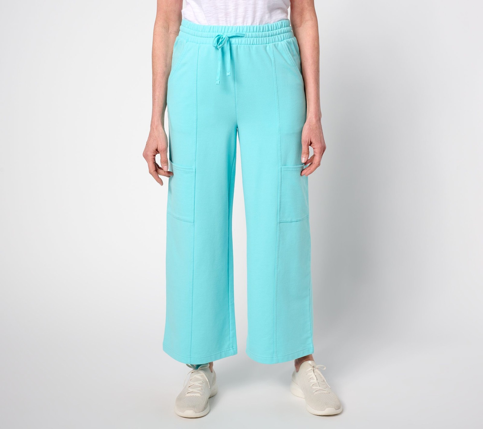 Anybody Women's Pants Sz M Regular Beach Wash French Terry Wide Leg Blue A684279