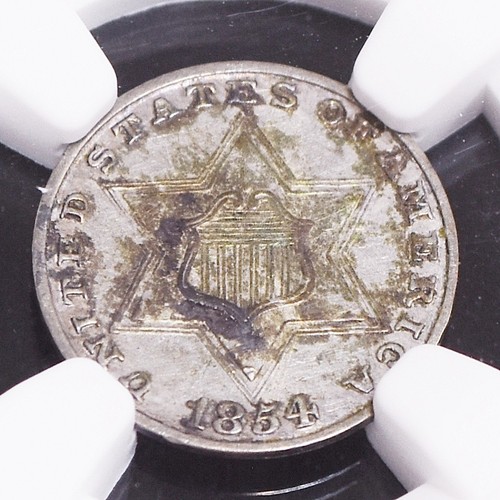 1854 3CS Three Cent Silver - NGC AU Details, Cleaned (#60032) - Picture 2 of 11