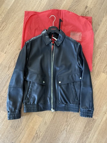HUGO Boss Lederjacke Lederweste Lammleder Schwarz Neu! Verziert Biker Jacke L - Bild 7 von 17