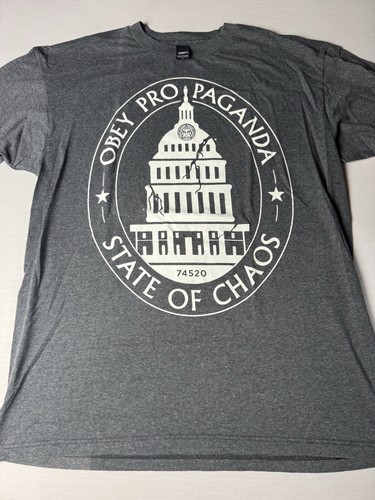 Obey Propaganda Shirt Large Gray Y2K Style State Of Chaos Graphic Tee Mens