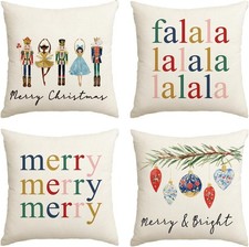 Merry Nutcracker Pillow Covers - 18x18 Winter Holiday Set of 4 for Modern Decor