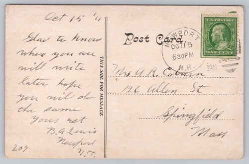 1911 Newport, NH - B & M Bahnhof - RR Train Depot New Hampshire Postkarte - Bild 2 von 2