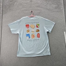 Simply Southern Women Shirt XL Blue Good Food Good Mood Logo Crew Neck Pullover