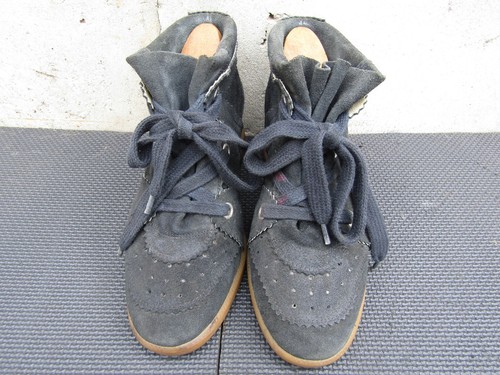 Isabel Marant Bobby Black Suede Leather Wedge Sneakers Women's - EU 38 | US 8 - Picture 3 of 9