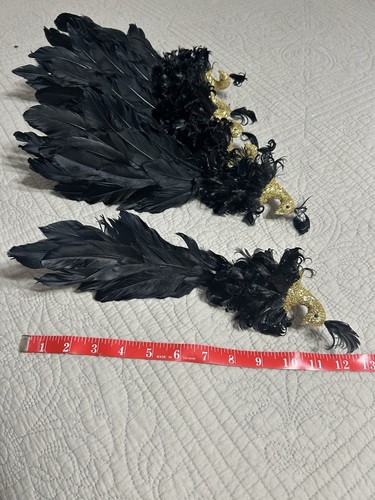 VTG (set of 6) Peacock Ornaments Black Feather Gold Glitter 12” Clip-on - Picture 3 of 11