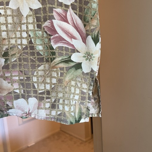 ALFRED DUNNER Seidenhemd Größe 10 Rosa Blumen Grün Kurzarm Vintage V-Ausschnitt - Bild 6 von 8