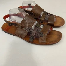Mark Nason Mens Brown Leather Cross Embellished Gladiator Sandals Size 11