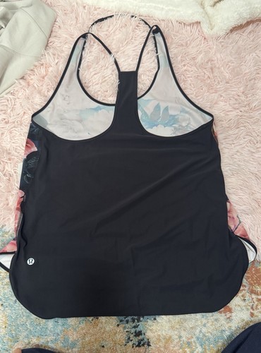 Lululemon Singlet Women's Size XL (40”) Black Secret Garden Floral Pink Tank Top - Picture 5 of 7