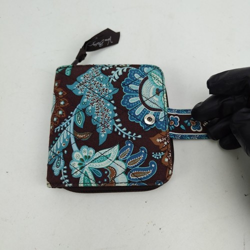 Vera Bradley JAVA AZUL Mini Cartera con Cremallera Pequeña Doble Pliegue Pestaña a Presión Marrón Aqua 2006 - Imagen 2 de 17