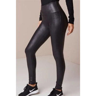 SPANX Women's Black Coated Leggings High Rise Size Large
