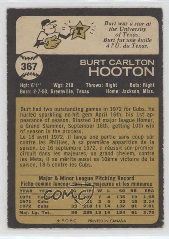 1973 O-Pee-Chee Burt Hooton #367 - Image 2 of 2