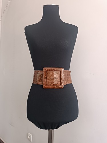 Essential Antwerp Wide Belt with Brown Crocodile Effect Size 70 cm Lacquered - Picture 8 of 13