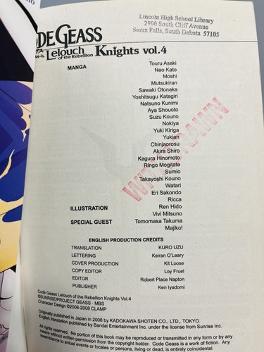 Code Geass Knight offizielle Comic-Anthologie für Mädchen Band 4 Englisch Bandai Ex-Lib - Bild 7 von 9