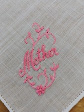 Vgt White Cotton Hankie Handkerchief Pink Embroidered Mother