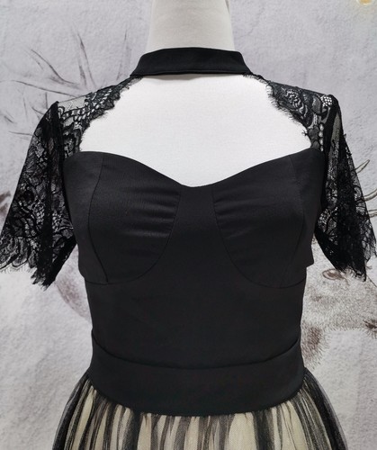 Neu Wanssy Damen kurzarm Abend Kleid schwarz Spitze Tüll Größe XS 508-4473 - Bild 2 von 4