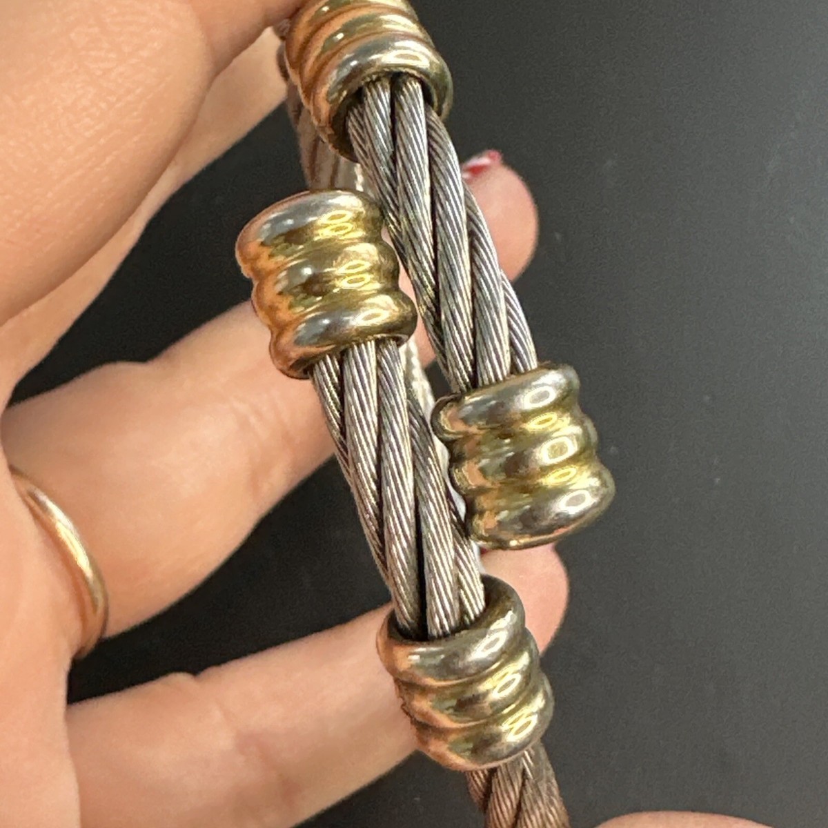 Bracelet Jonc Artisanal – Métal Argenté – Style Art Déco – Cordes – Vintage