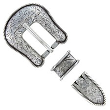 WESTERN ANTIQUE FLORAL ENGRAVED ROPE EDGE BELT BUCKLE SET fits 3/4" STRAP