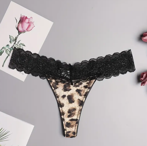 3 Pack Animal Print Lace Thong Hot Sexy Naughty Slippery Sissy Size XL 🐾 Me-ow - Picture 2 of 4