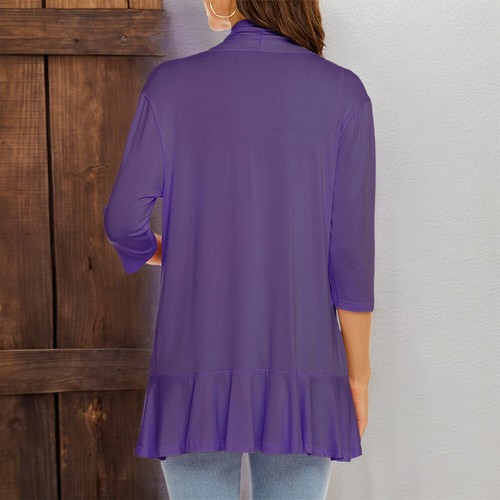 Womens Solid 3/4 Sleeve Ruffle Cardigan Ladies Loose Casual Cover Up Tops Blouse - Bild 16 von 27