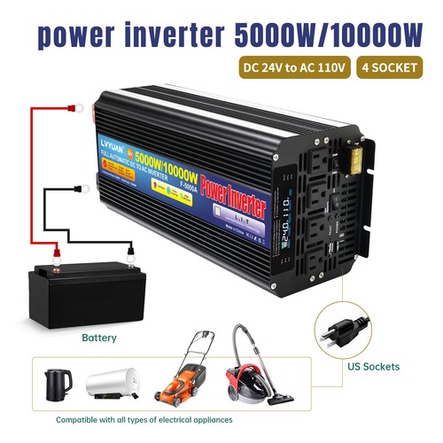 5000W 10000W Power Inverter 12V 24V to 110V Converter W/ 4AC USB Remote Control - Picture 21 of 26