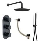 Triple Matt Black Round Concealed Thermostatic Shower Mixer Valve  - 3 Outlet