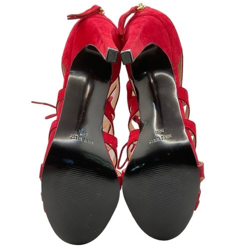 Nine West Authority Peep Toe Cutout Cage Heels Red Suede - Picture 4 of 5