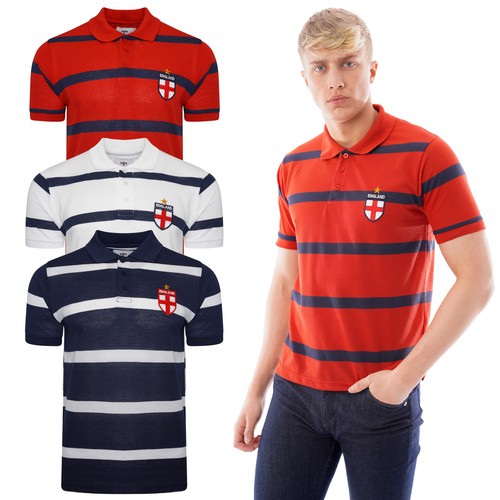 England Herren Poloshirts Fußball T-Shirt gestreift Pika Kragen kurzärmelige Oberteile - Bild 1 von 20