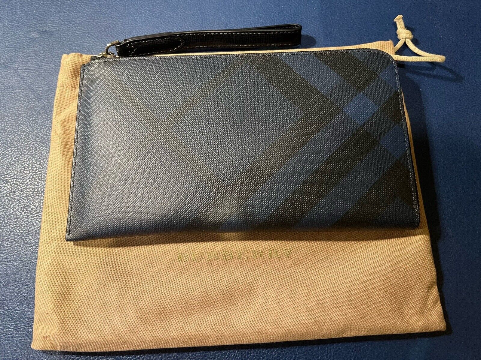 Burberry Navy Blue/Black London Check Canvas And Leather Sandon Card Holder  Burberry