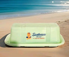 SUNBEAM BREAD Butter Dish  Vintage Glass 4.5" Depression Retro Farmhouse Kitchen