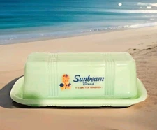 SUNBEAM BREAD Butter Dish  Vintage Glass 4.5" Depression Retro Farmhouse Kitchen
