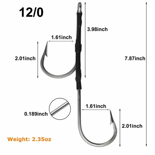 2pcs Double Hooks Rig for Trolling Chunking Saltwater Trolling Hooks 6/0-13/0 - Picture 16 of 17