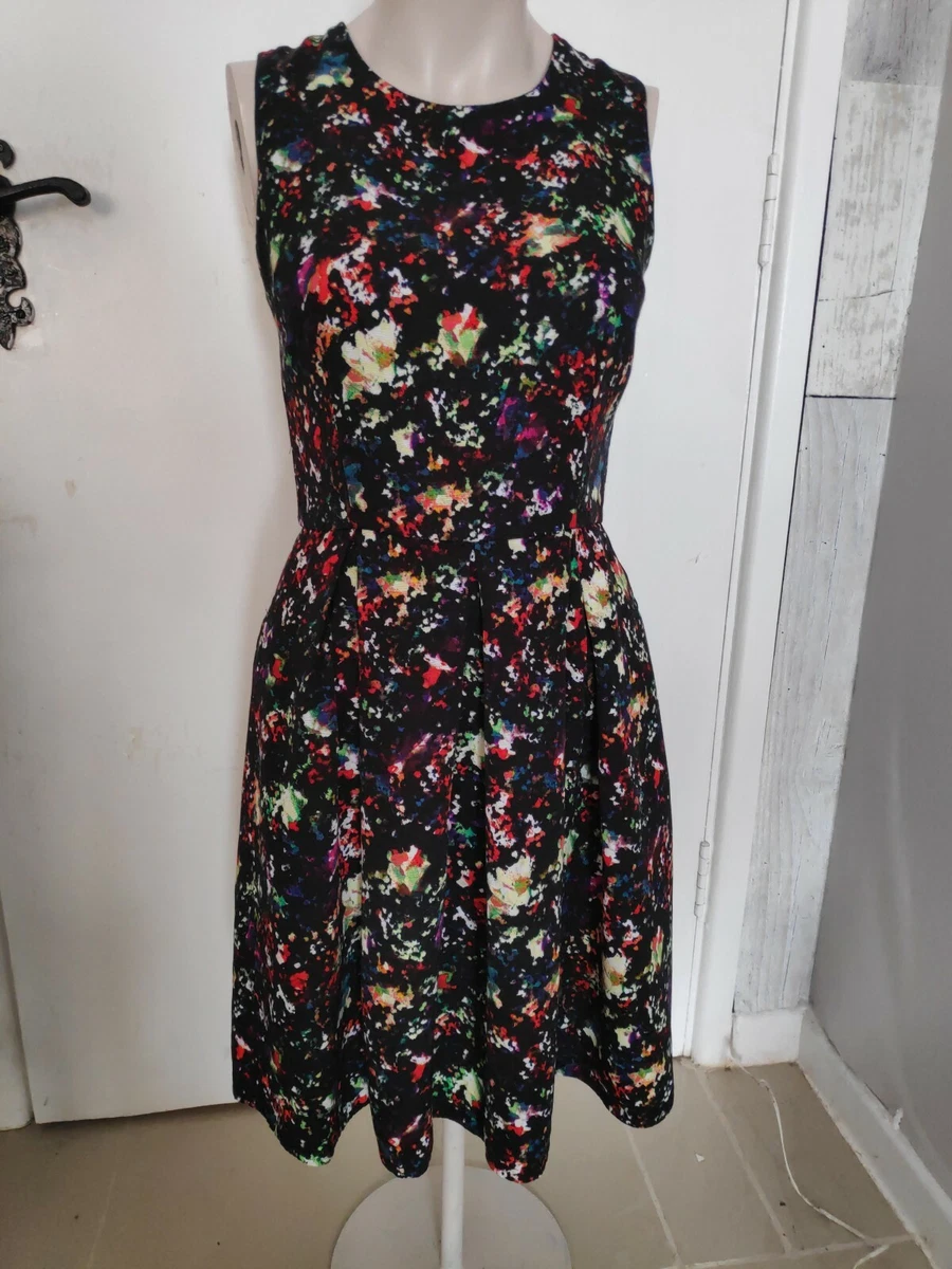 Gap Retro Vintage Style Black multi Coloured Skater dress side pockets size 8
