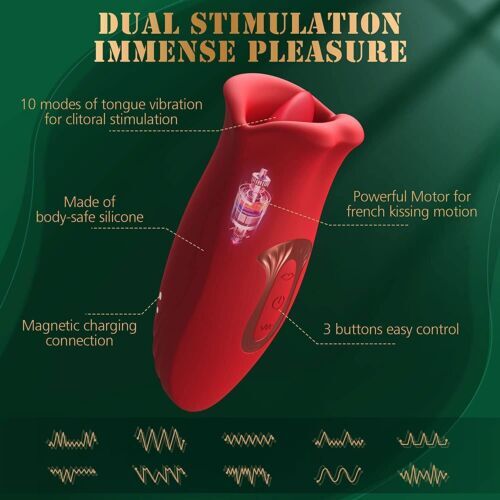 Rose Vibrator Sex Toy for Women Tongue Licking Sucking Anal Clit Nipple Massager - Bild 27 von 58