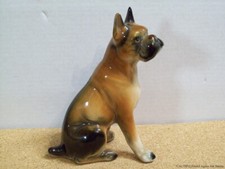 Boxer Dog Figurine Ceramic Vintage Sitting Puppy Japan Paper Label 4 1/8" Brown