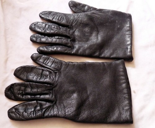 VTG 1950s Black Italian Leather Cashmere Lined 8" Driving Gloves 7 1/2 - Picture 2 of 4