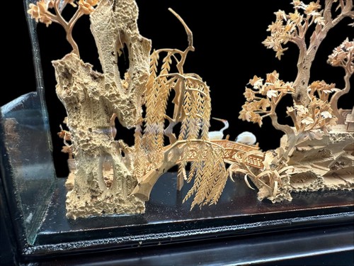 Vintage 20th Century Chinese Cork Diorama Hand Carved in Glass Case Fujian Art - Picture 6 of 24