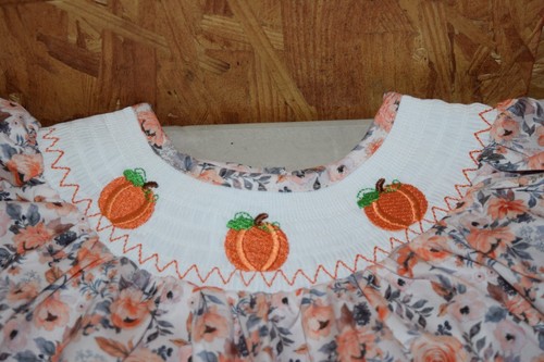 Girls Boutique Smocked Pumpkin Floral Dress #47 - Picture 3 of 5