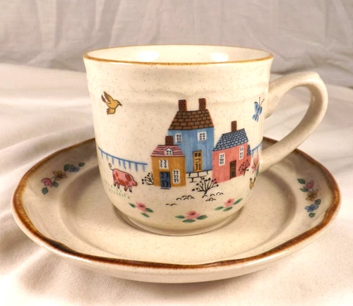 Set International China Heartland Farmhouse Coffee Cup and Saucer Stoneware