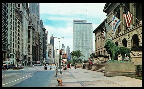 Michigan Ave Looking North Institute of Chicago IL Street View Chrome Postcard - Bild 1 von 2