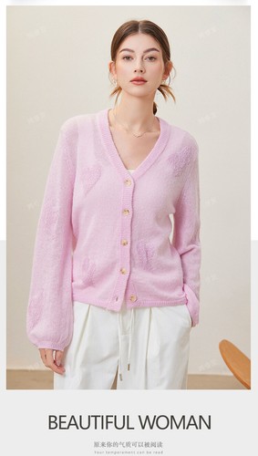 Primavera Nueva Mujer Ajustada Lana Jacquard Cuello en V Mangas Largas Tejido Cárdigan Chaqueta - Imagen 8 de 27