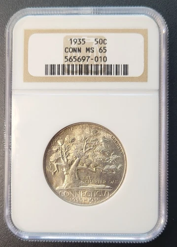 1935 50 Cent Connecticut Commemorative Silver Half MS 65 NGC Certified