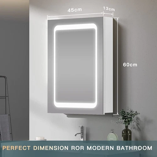 LED illuminated Bathroom Mirror Cabinet with Demister Shaver Socket Wall Mounted - Picture 21 of 26