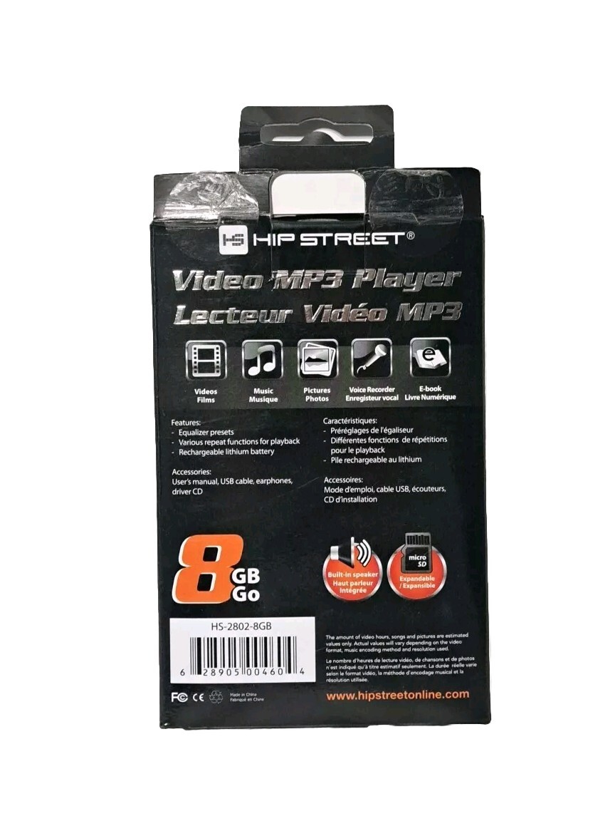 Hipstreet MP3 Video Player Phoenix HS24108GB 2.4" Touch 8GB Media Blk 32hr NIP eBay